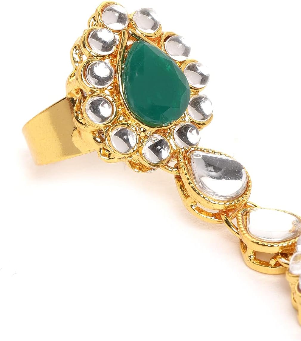 I Jewels Gold Plated Indian Bollywood Elegant Stone Haath Panja/Haath Phool Adjustable Chain Bracelet Jewelry for Women (PIJ20-21)