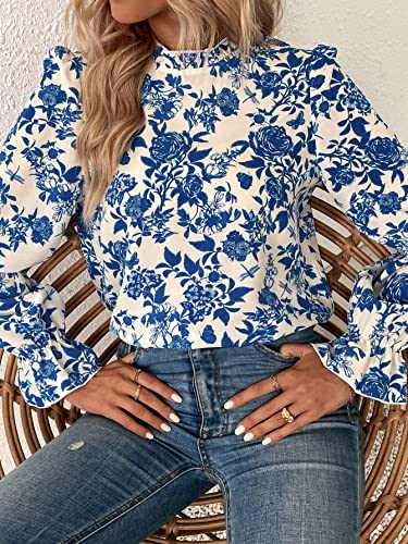 MakeMeChic Women's Floral Print Long Sleeve Ruffle High Neck Blouse Shirt Top3
