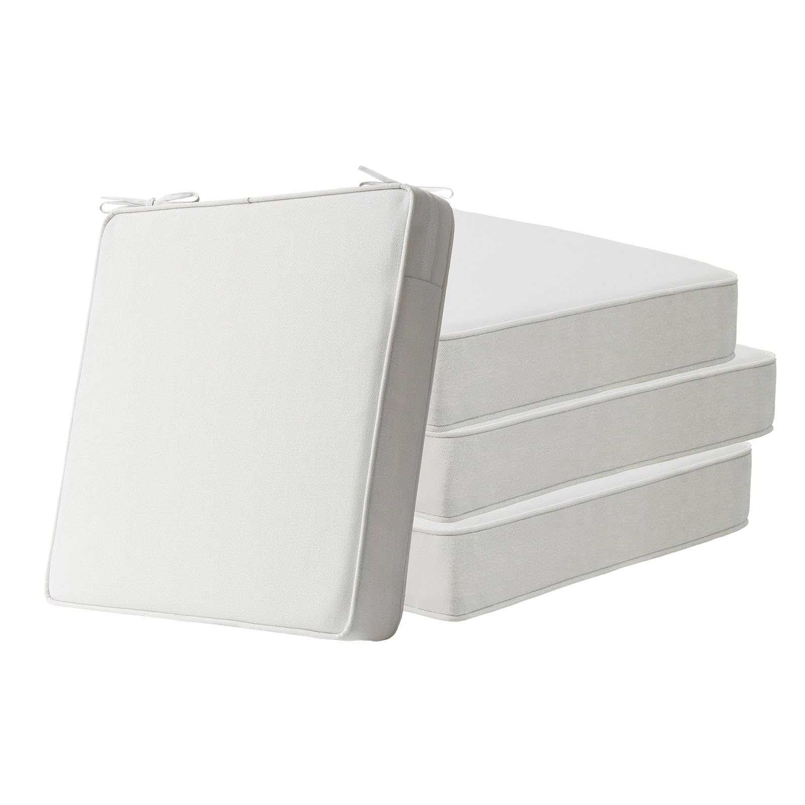 Square Corner Seat Cushions, 19" x 19" x 3", Set of 4, Indoor Outdoor Water Repellent Universal Chair Pads with Ties for Patio Furniture, Garden Deck