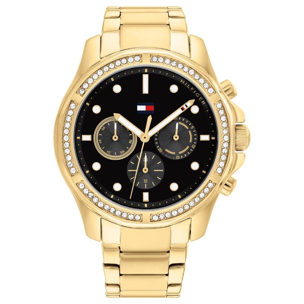 tommy hilfiger Tommy Hillfiger Brooklyn Quartz Multifunction Black Dial Gold Stainless Steel Strap Watch for Women-picture-11