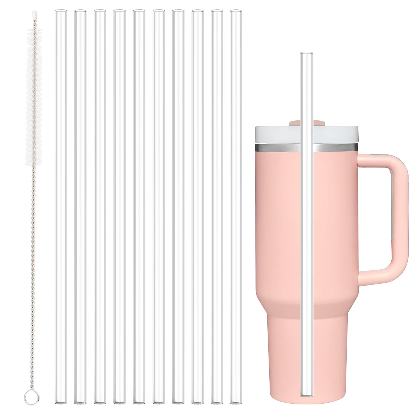 DISHWASHER SAFE Replacement Straws for Stanley Cup 40oz 30oz 64oz Tumbler, 10Pcs Reusable Clear Straws with Cleaning Brush for Stanley Cup Mug Accessories, BPA Free