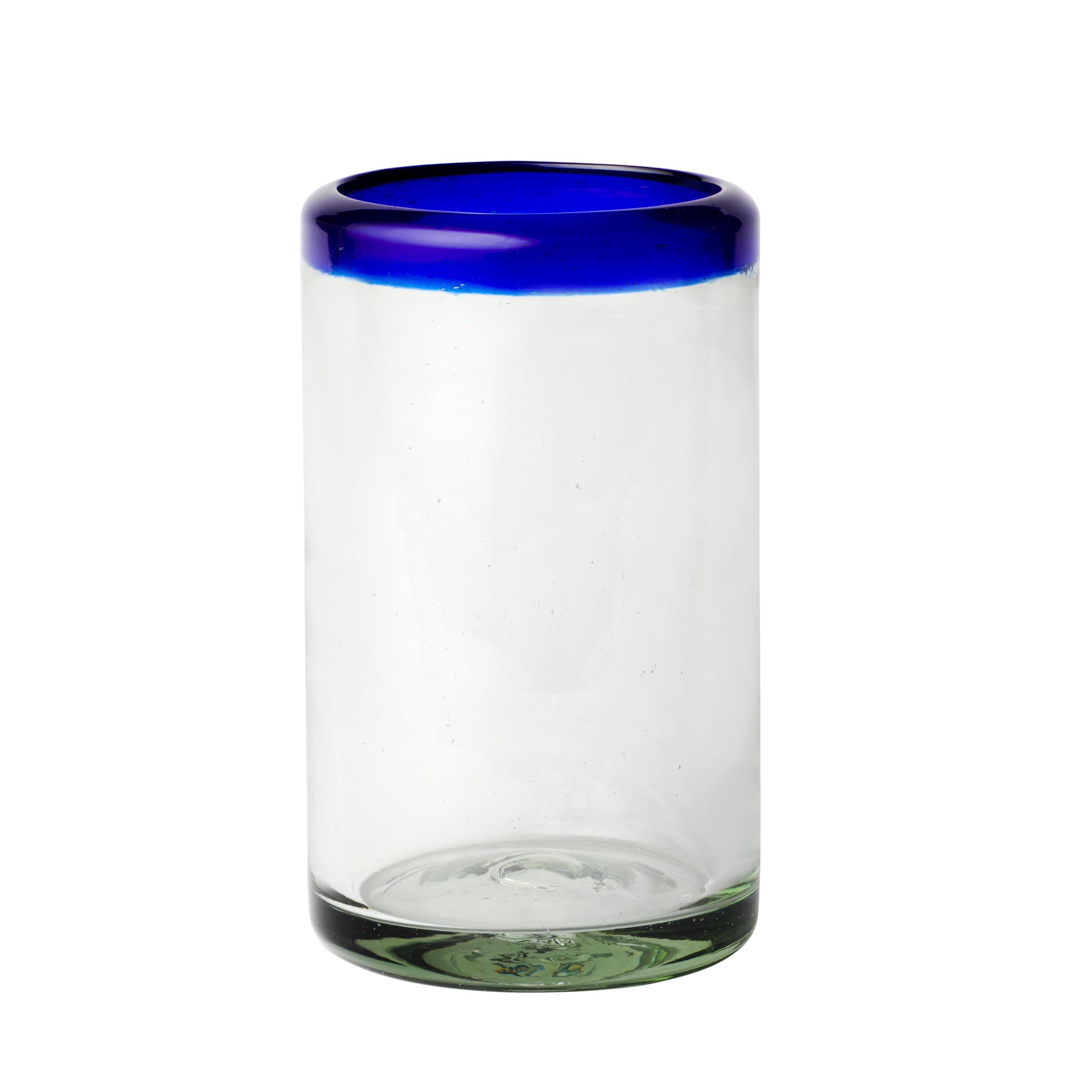 10 Strawberry Street Cobalt Rim Hiball Handblown Mexican Glass Set of 6