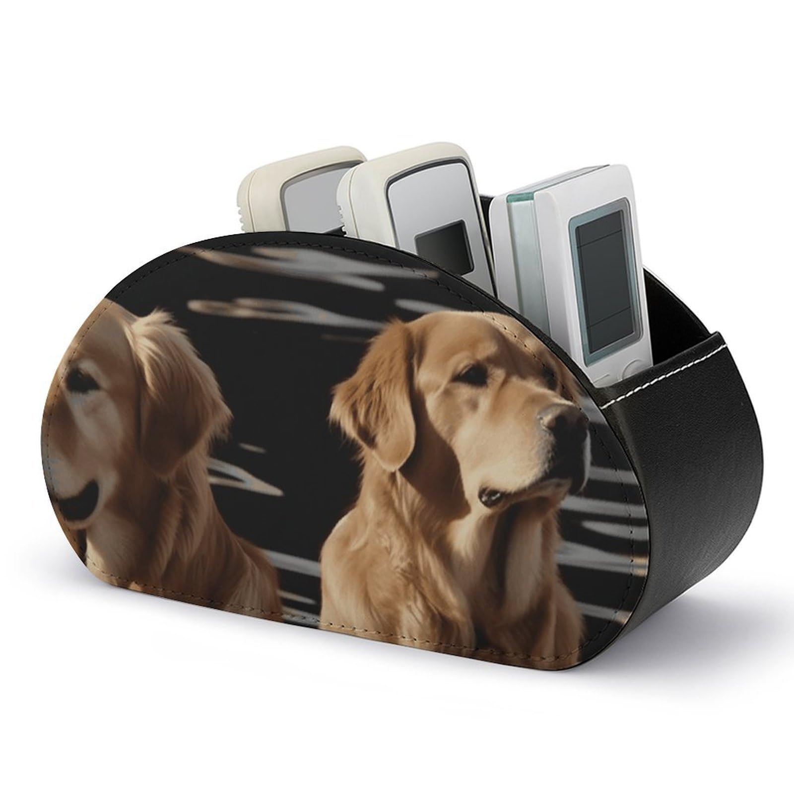 VstaDank Golden Retrievers Remote Control Holder with 5 Compartments PU Leather Remote Caddy Desktop Organizer Store TV Remote Control Storage Box for Home Office Desk Nightstand