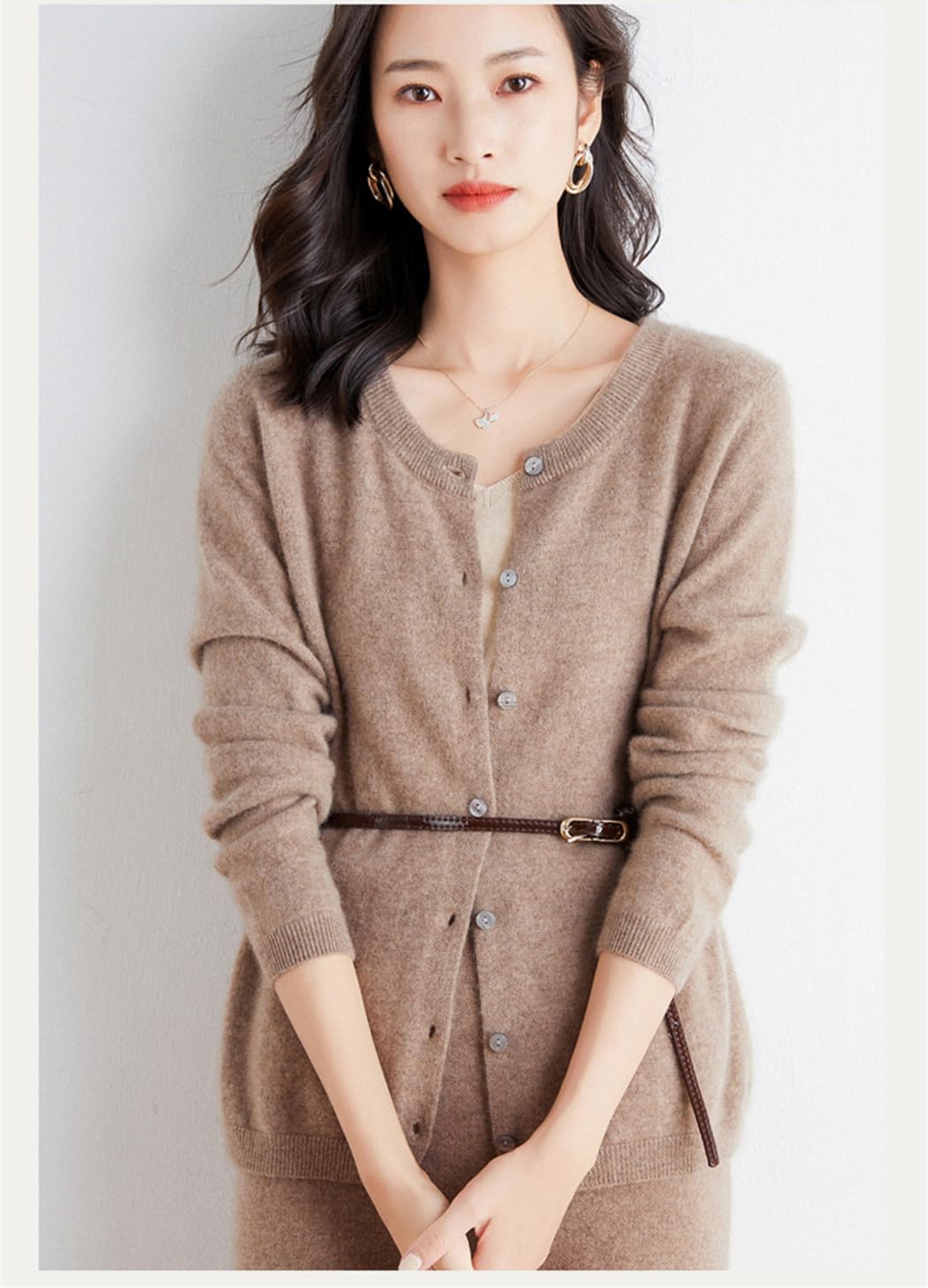 Cárdigan De Punto De Lana con Cuello Redondo para Mujer, Chaqueta De Punto con Botones, Fina, Holgada, De Manga Larga, para Primavera Y Otoño