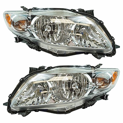 Image of TRQ Headlight Assembly Set TO2502182 TO2503182 Compatible with 2009-2010 Toyota Corolla