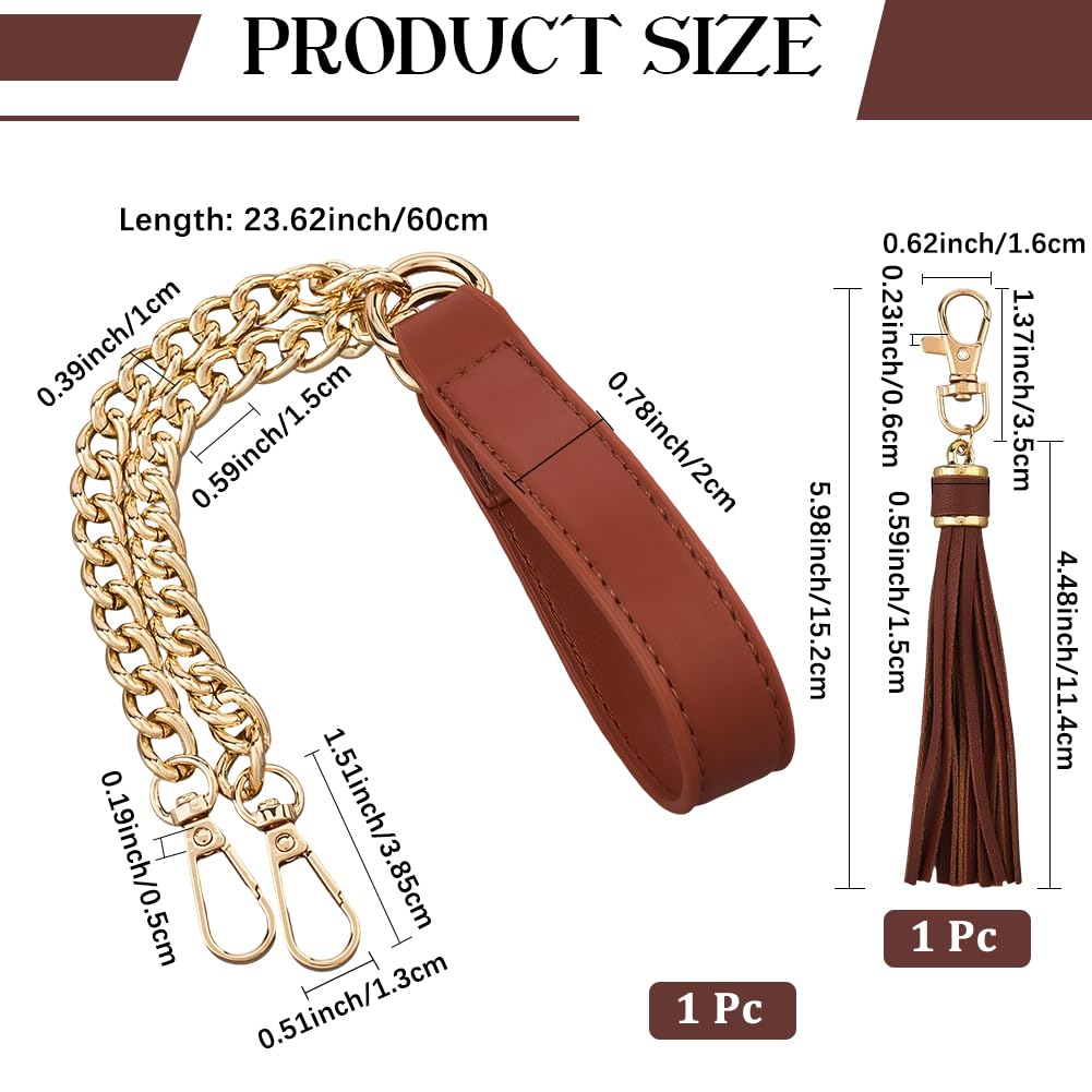Cadena de Repuesto para Bolso de Microfibra de 60cm con Borla Colgante, Correa de Cadena Plana de Cuero Sintético para Bolso de Mano, Asa para Bolso de Hombro, Bandolera (Marrón Dorado)