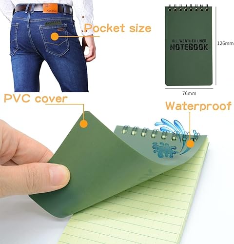 Miniatura 3 de Paquete de 20 cuadernos impermeables, para todo tipo de clima, bolsillo de ducha, bloc de notas táctico, bloc de notas en espiral, papel de