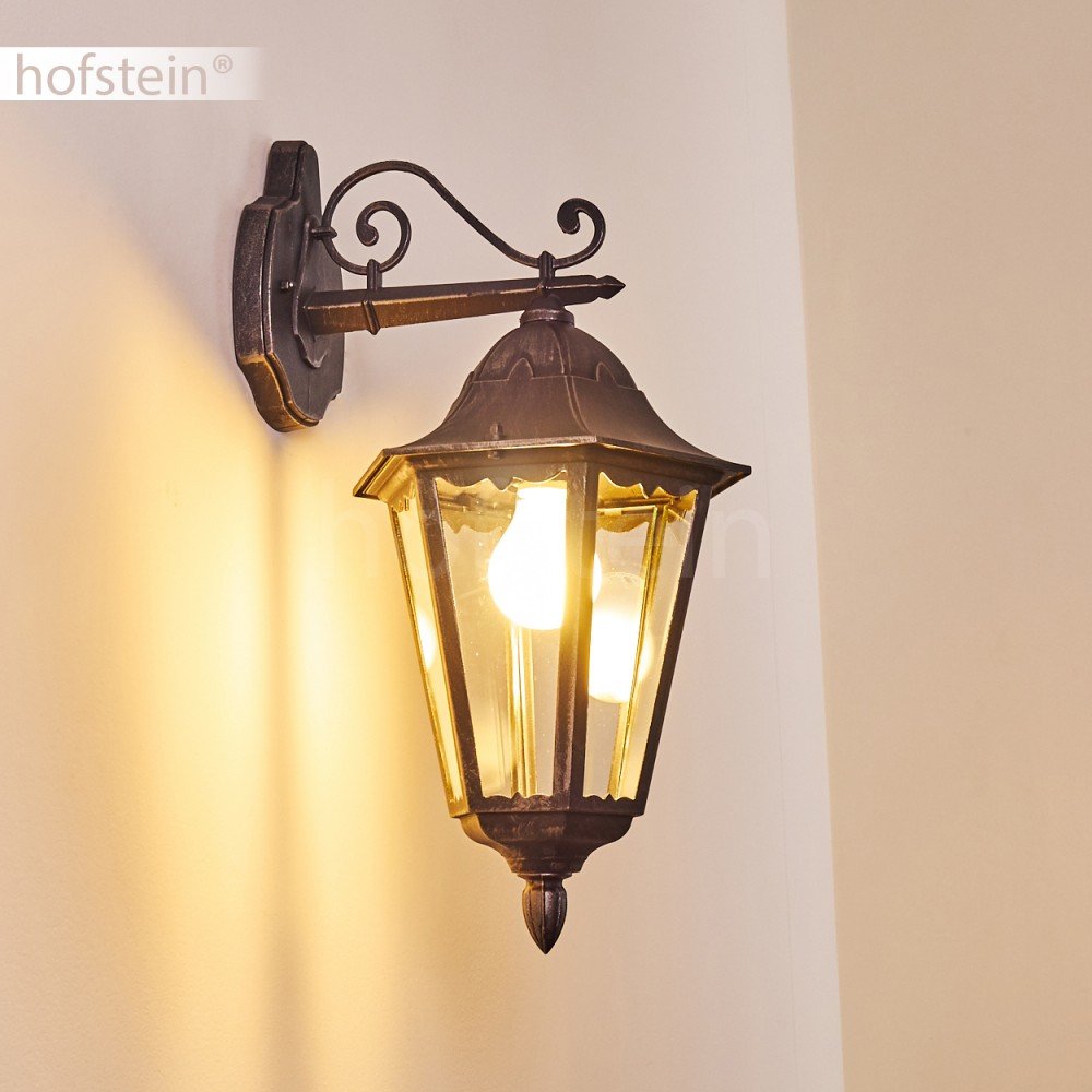 Aplique de exterior Lignac, lámpara de pared hacia abajo de aspecto antiguo, fundición de aluminio en negro/plata, cristales, E27, lámpara de exterior retro/vintage para terraza y patio, sin bombillas