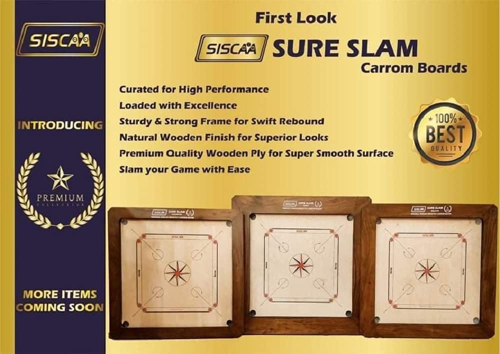 SISCAA SURESLAM Premium Collection Carrom Board with Natural Finish Frame (SISCAA SURESLAM Jumbo 36MM-5"X2")
