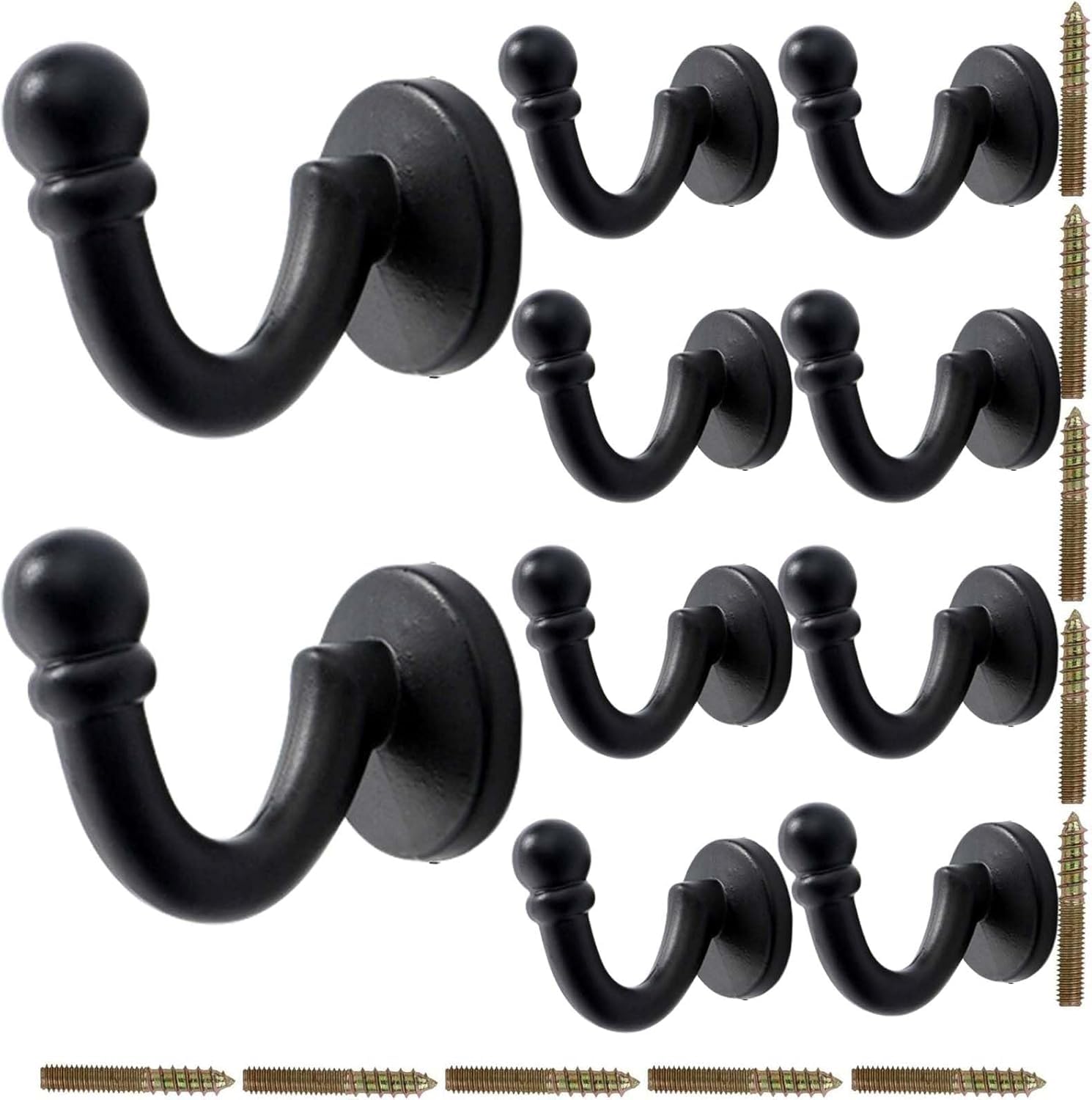 Paqwtyb Black Hooks, 10 Pack Retro Wall-Mounted Coat Hook Metal Hanger