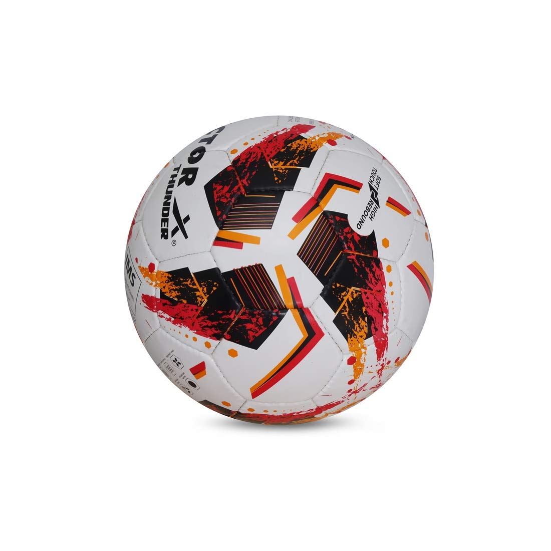 Vector X THUNDER - Pallone da calcio in gomma con punta a mano IMS (International Match Standard), misura 5 (bianco-arancione-nero)