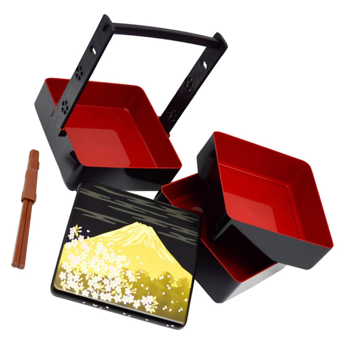 Boîte à Lunch Bento Japonaise en Abs Noire Réutilisable Design Pratique à Trois Niveaux, pour Pique-niques et Rangement des Aliments