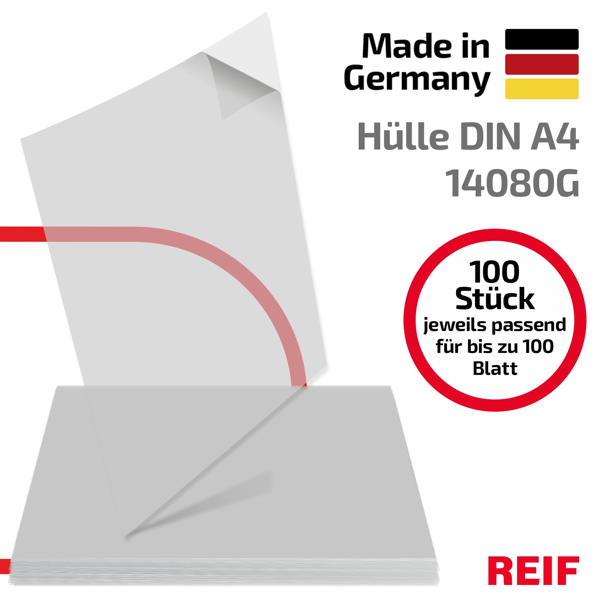 14080G Sichthülle A4, 100 Stück aus Green-PE Stärke 0,160 mm, dokumentenecht, oben und seitlich offen, Dokumentenhülle für bis zu 100 Blatt, Made in Germany