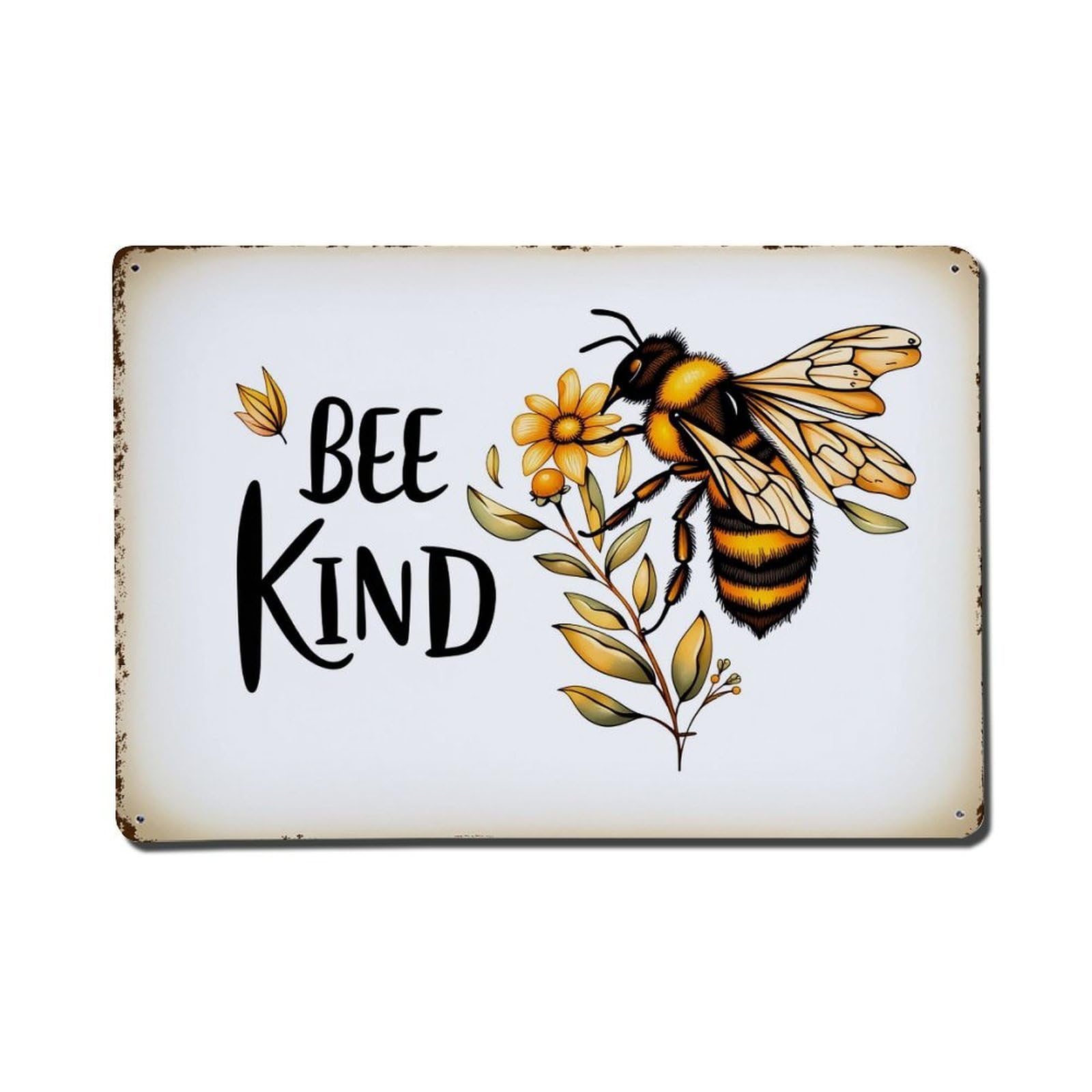 Bee Kind Flower Bee Pattern Metal Tin Sign Plaque