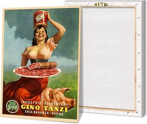 Póster de comida a la moda con diseño de Lady Pig Pork Leg Prosciutto Di Parma Gino Tanzi Italia Póster Vintage Impresiones en lienzo Arte de pared
