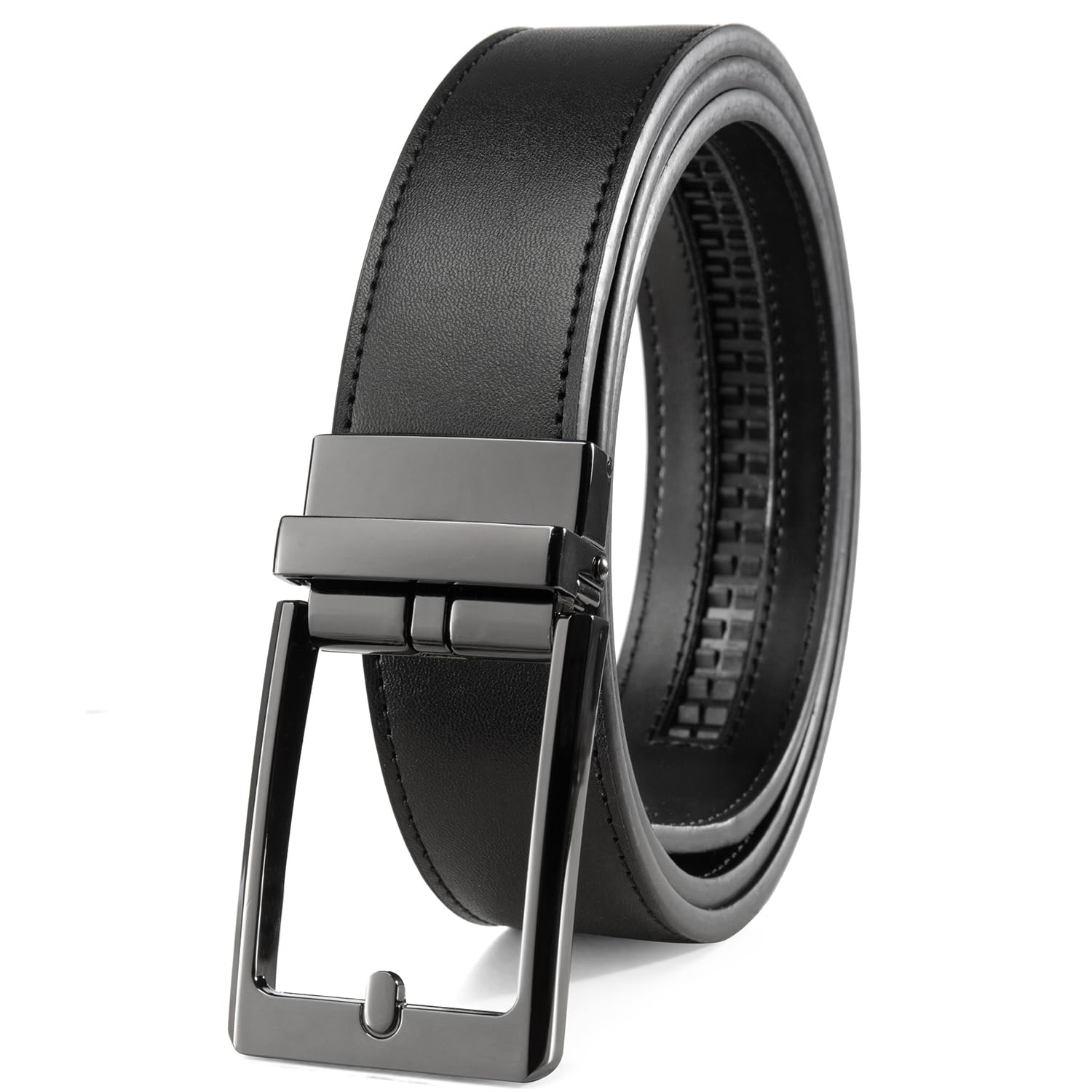 Founders & C Men's Leather Ratchet Comfort Click Belt Dress with Slide Buckle -Adjustable Trim to Fit, Black, 28-42W