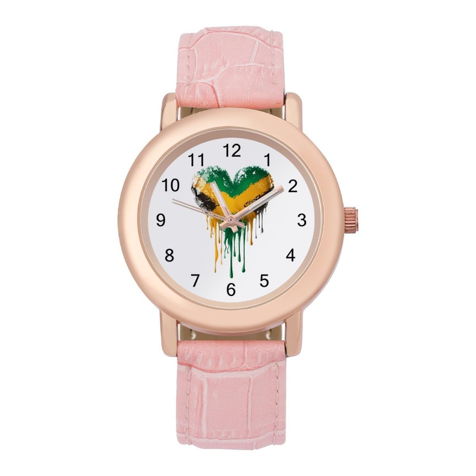 Jamaica Heart Damen-Armbanduhr, leicht ablesbar, flexibel, drei Zeiger, rundes Gehäuse, Quarzuhr für kleine Handgelenke