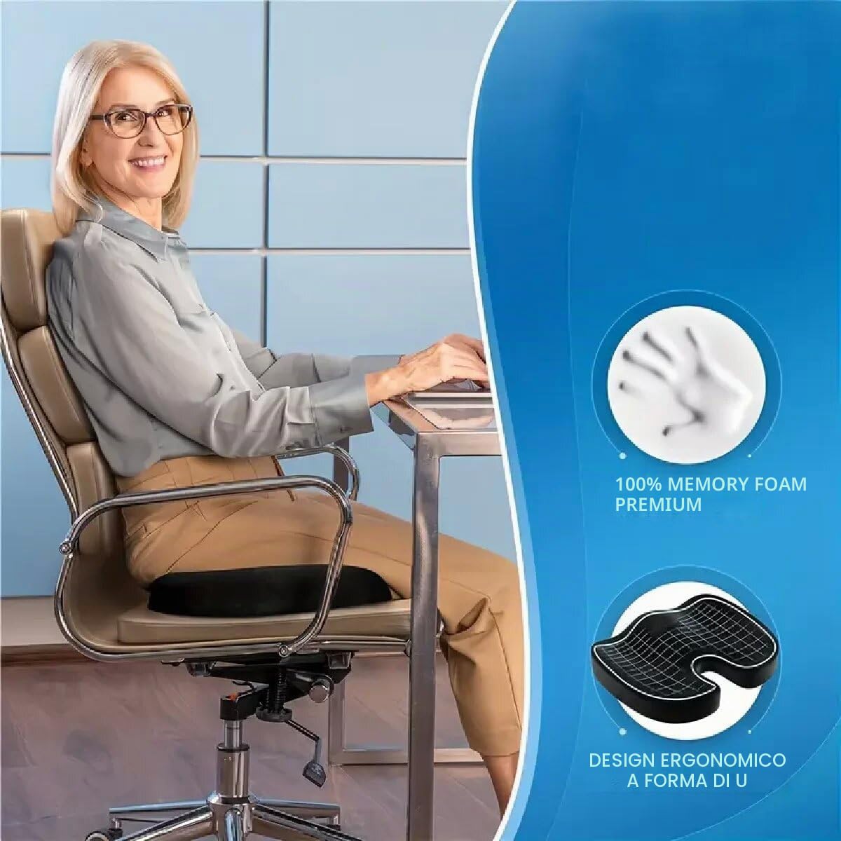 Cuscino Ortopedico per Sedile, Cuscino per Coccige in Memory Foam di Alta Qualità, Cuscino Ergonomico, Sollievo per Coccige e Sciatica, per Auto, Divano, Ufficio e Sedia a Rotelle (Nero)