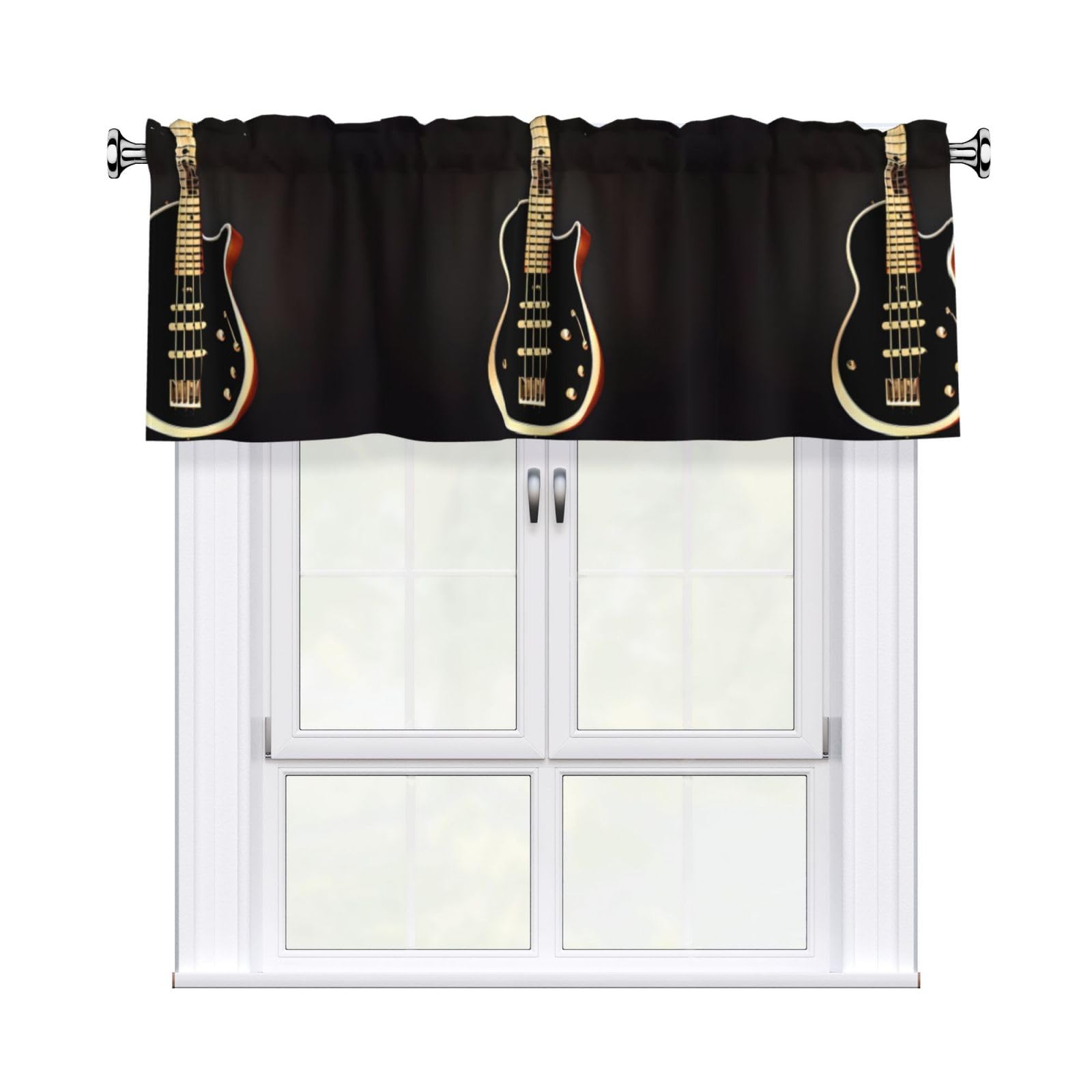 WHJDPP Black Guitar Prints Curtain Valance 54x18 Inch - Peach Skin Window Cover with Printed Design, Filtering Light for Kitchen Decor