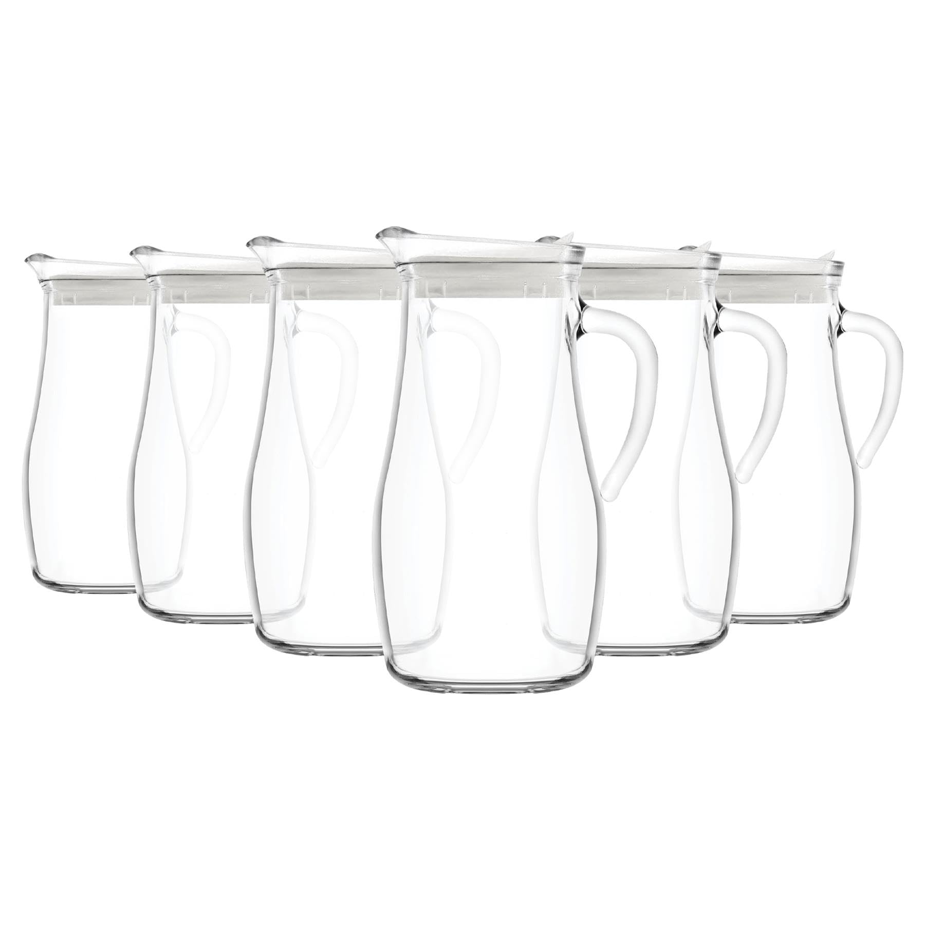 LAV Misket Glass Water Jugs with Silicone Lid - 1.8L - Clear/White - Pack of 6