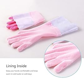 Finnhomy Household Gloves Latex free cleaning Gloves with soft fiber lining extra long cuff 15 and Vinyl Textured Grip 2 PairSmall, Mixed
