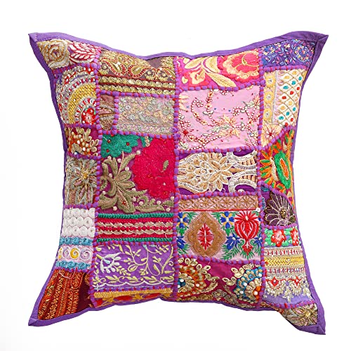 Image of Ravaiyaa - Attitude is everything Set Of 2 PC Home Sofa Decor Cotton Cushion Cover, Handmade Khambadiya Patchwork Pillow Case, Embroidery Cushions