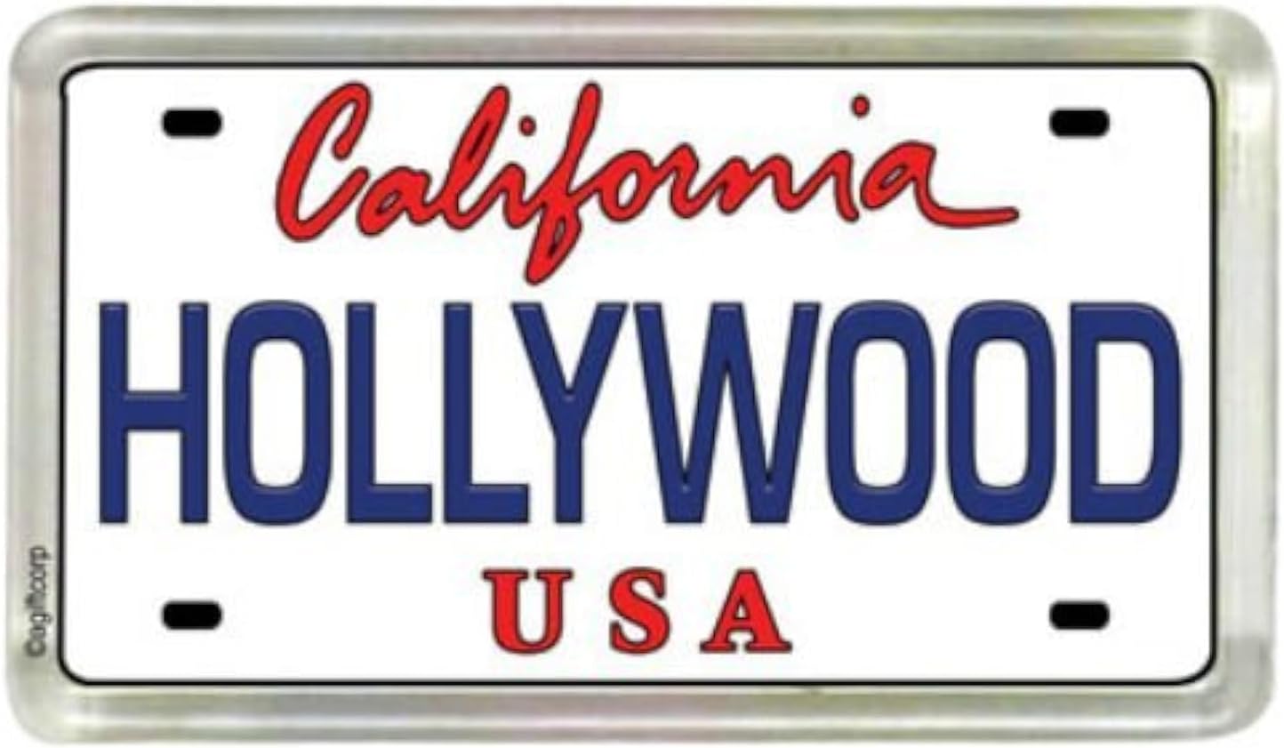 World By Shotglass Hollywood California License Plate Small Fridge Acrylic Collector's Souvenir Magnet 2" X 1.25"