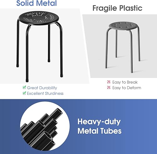 Miniatura 5 de Giantex Juego de 6 taburetes apilables, sin montaje, sillas escolares apilables de 17.5 pulgadas de altura para niños y adultos, taburetes anidables