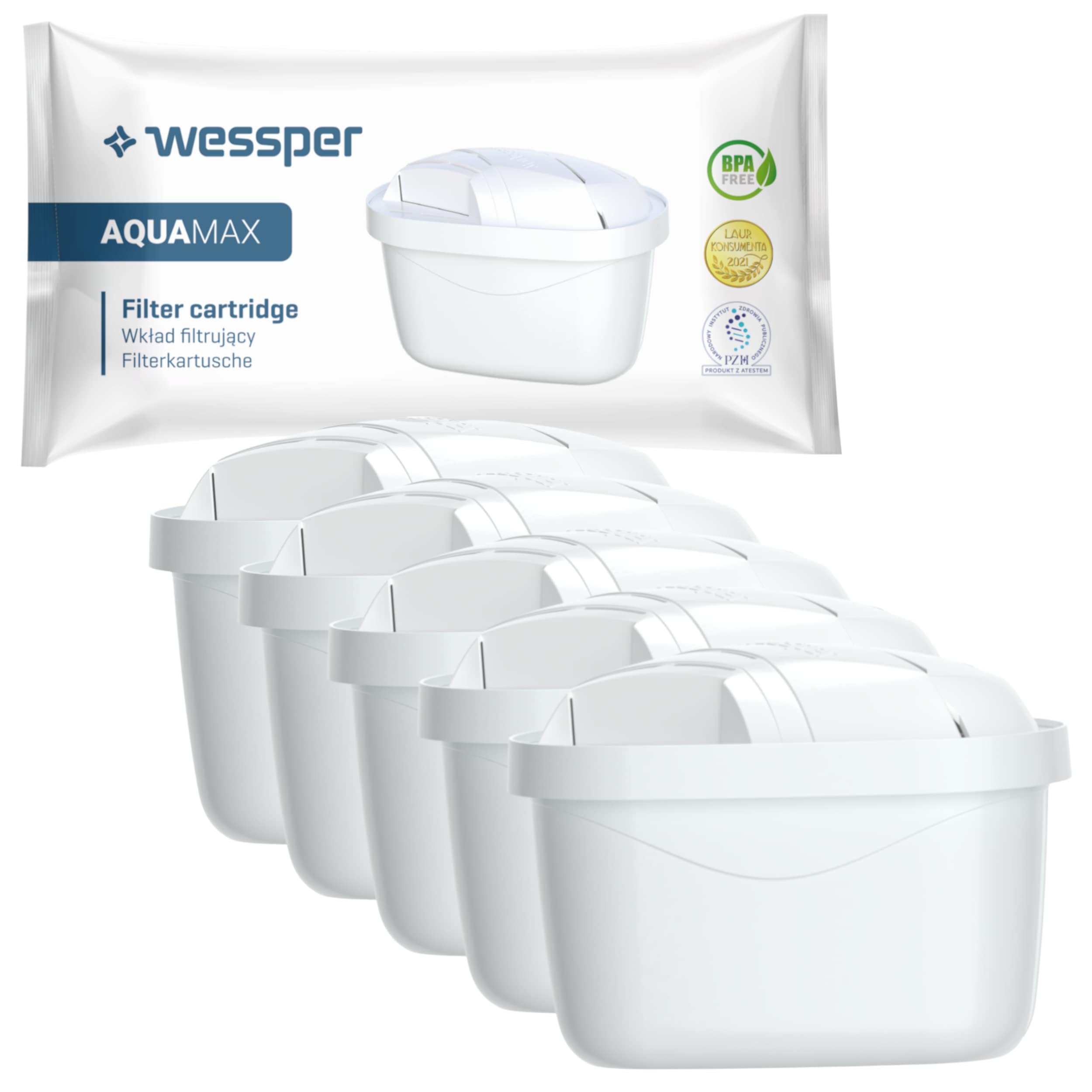 Wessper Zestaw Dzbanek Filtrujący 2,5L | Butelka na Wodę z Tritanu Motywacyjna 500 ml z Miarką Czasu | 5 Filtr do wody zamiennik dla Dafi Unimax Aquaphor A5 BRITA Maxtra+ PHILIPS AWP212/10 | Niebieski