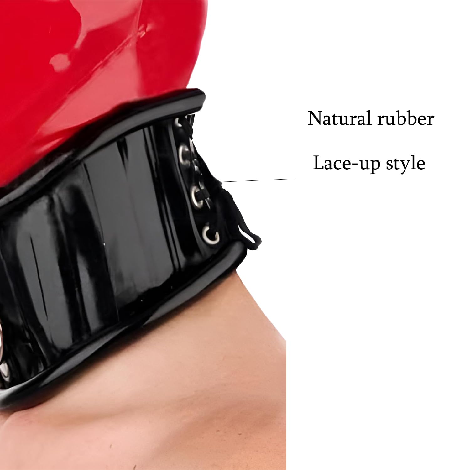 Collar de Látex Unisex,Gargantilla Cuello de Goma con Borde Enrollado y Cordón la Parte Posterior y Anilla en D
