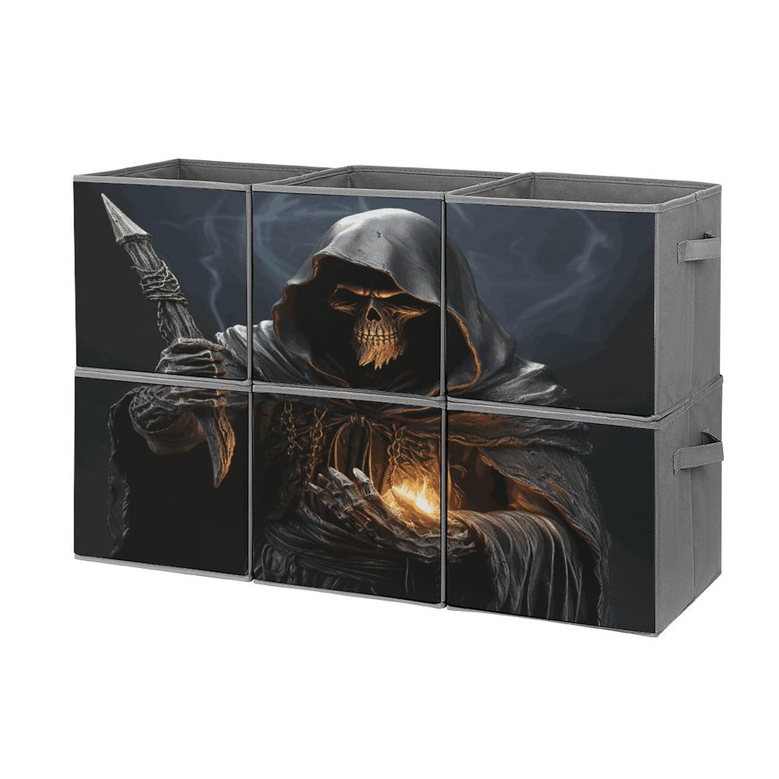 Btcowzrv Style Grim-Reaper Storage Cubes, 6 Pack Oxford Fabric Foldable Collapsible Bins With Handles, Cubby Storage Baskets Boxes For Closet Shelves Office Organization
