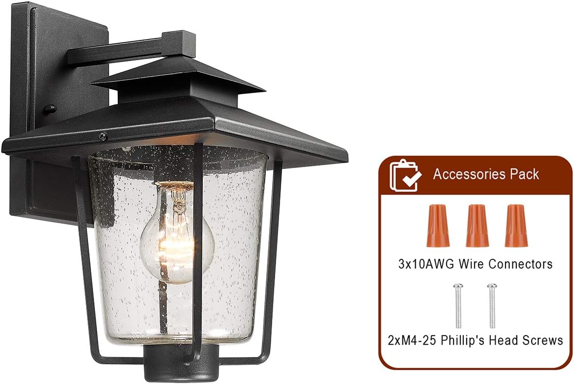 Authеntіс Crаzу Dеаlѕ Bestshared Outdoor Wall Light, 1-Light Exterior Wall Mounted Light Sconce, Outdoor Lantern with Seeded Glass in Black Finish