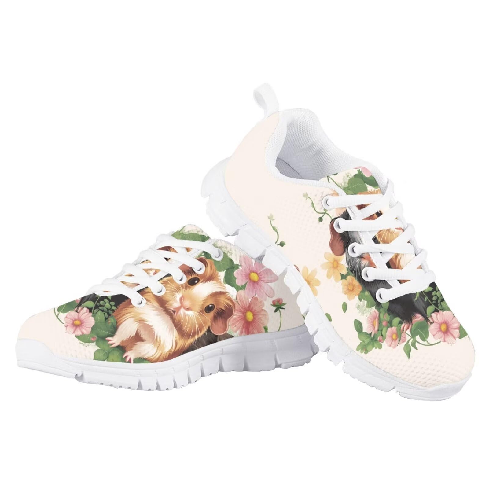 Forchrinse Floral Guinea Pig Print Kids Sneaker Soft Running Tennis Shoes for Boys Girls Lightweight Breathable Athletic Sport Casual Shoes