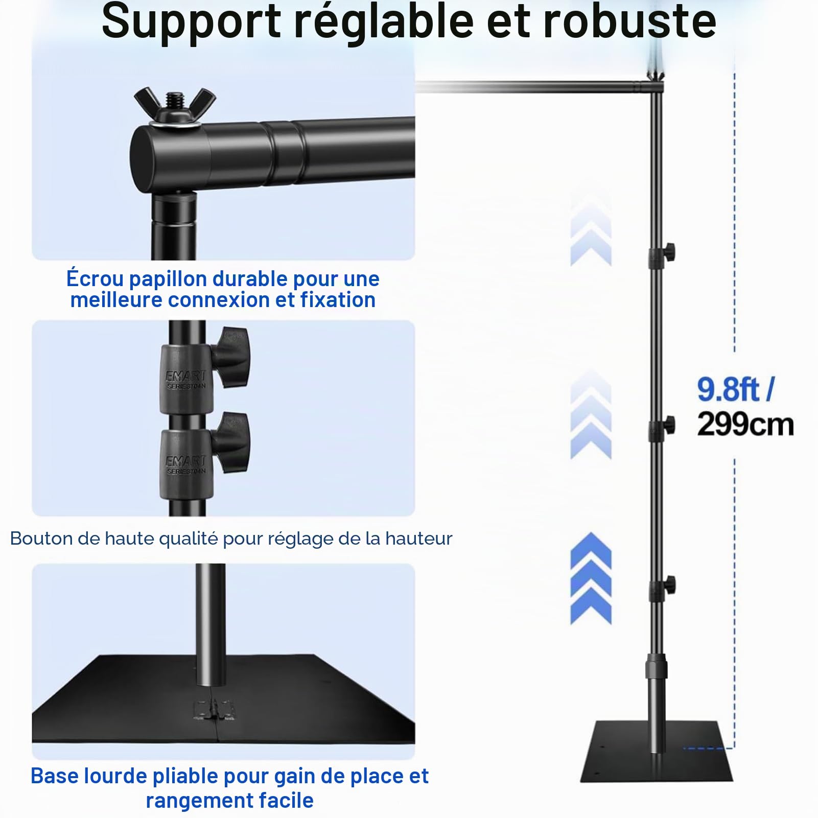 EMART Support Fond Photo 3x3m, Système Toile de Fond Réglable avec Socle en Acier pour Photographie, Studio Vidéo Photo, Fêtes d'anniversaire