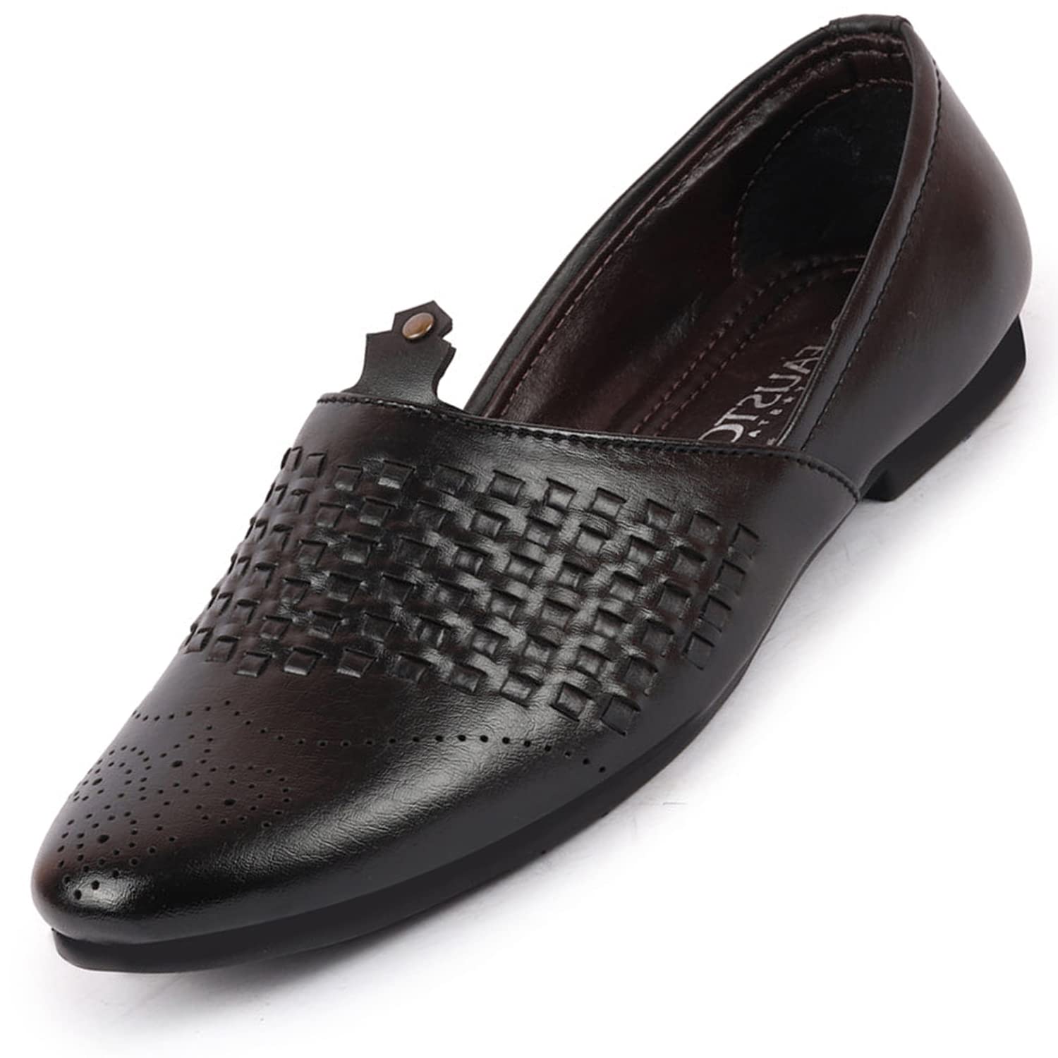 FAUSTO FST FOSME-2039 BLACK-40 Mens Black Laser Cut Knitted Ethnic Wedding Broad Feet Slip On Juttis and Mojaris (6 UK) (B0BZ54W9QF) Amazon Price History, Amazon Price Tracker