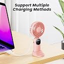 coldSky Desk Fan, Portable Handheld Fan, 4000mAh Battery Operated With LED Display, 3 in 1 Personal Small Handheld Neck Desk, 90° Foldable With Base, 5 Speed (Pink) gallery image