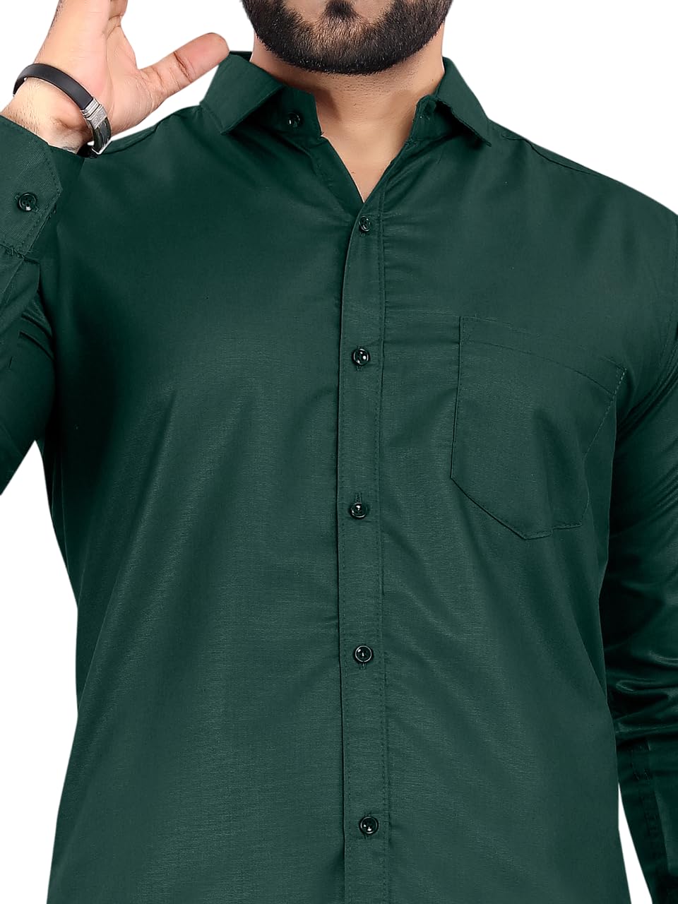 ALMORAMen's Solid Slim Fit Casual Cotton Shirt with Concealed Button Down & Full Sleeves