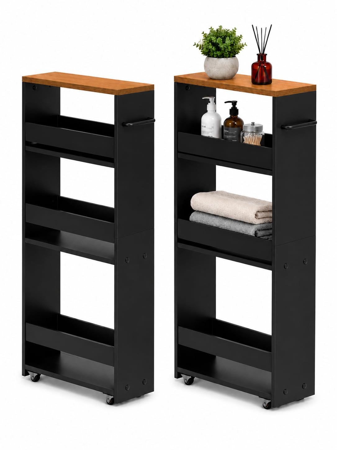 estantería Vertical Negra Estrecha con Ruedas 1 Unidad 80x40x14cm | Estantería vertical de 3 niveles para espacios reducidos con almacenamiento práctico y acceso fácil a objetos diarios