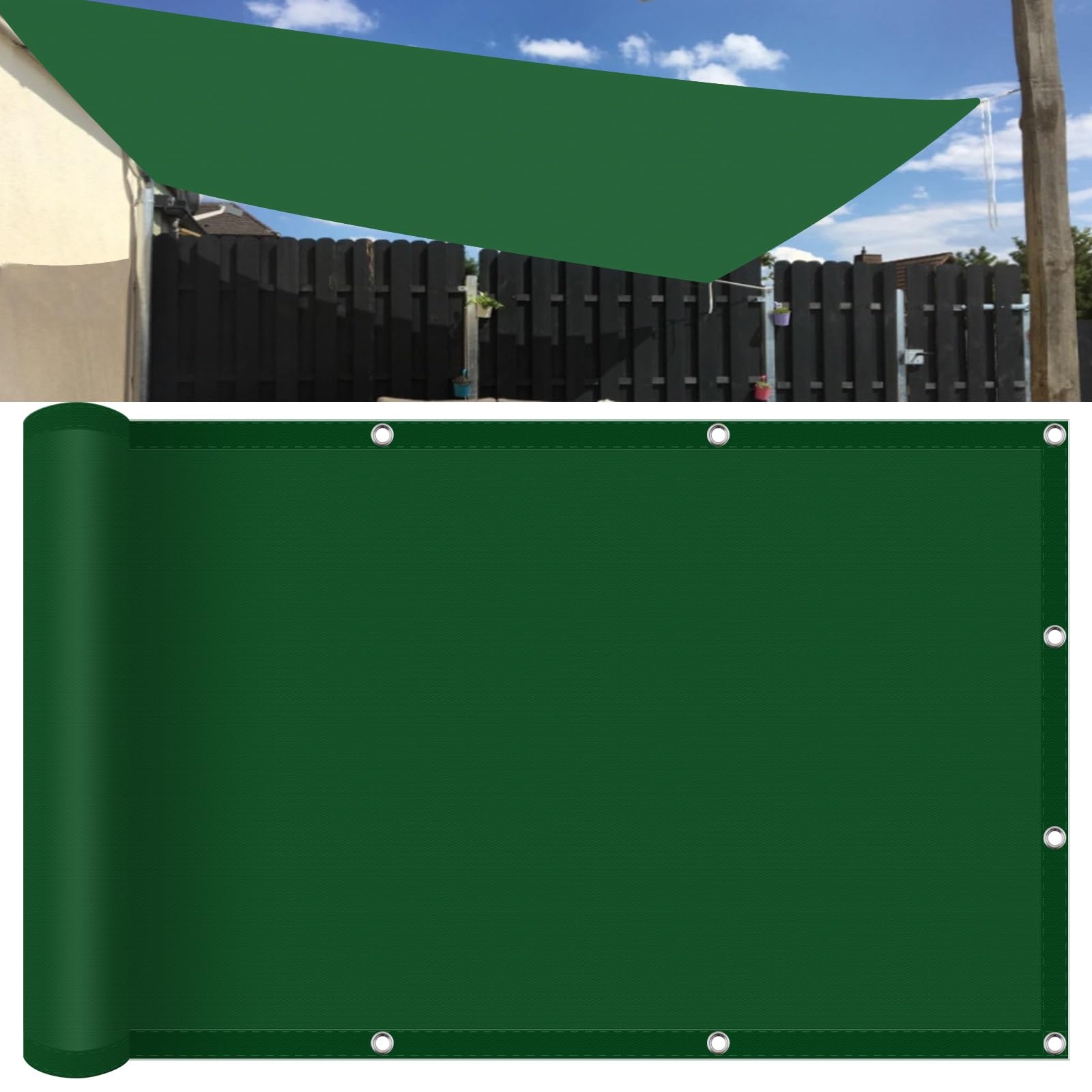KLGFBDC Waterproof UVProtection Balcony Shade Sail 350x350cm TearResistant Machine Washable Grommeted Sunshade for Balcony Pool and Garden Dark Green Windbreak Net