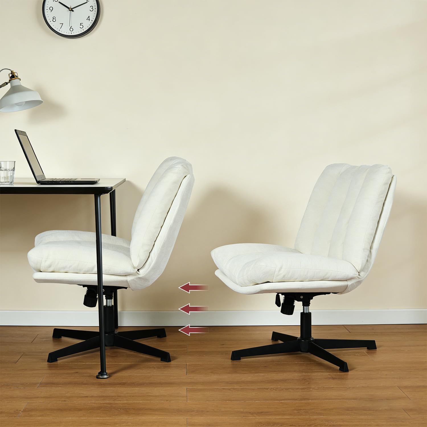 MEUBLE Cosy Silla de Oficina Giratoria 360° Función de Inclinación, Altura Ajustable, Acolchada con Espuma en Tela, para Escritorio Estudio, sin Ruedas, Beige