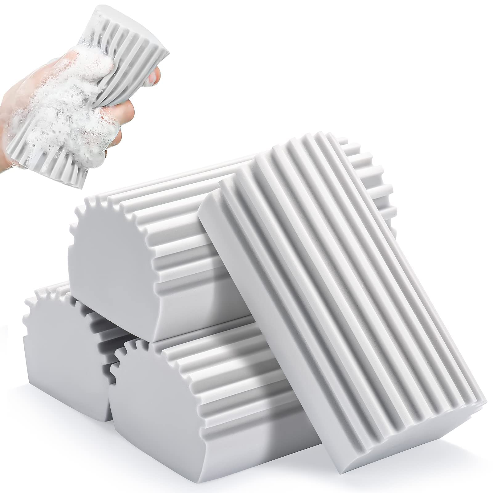 TERRIFI Sponges Cleaning Brush, 4 Pcs Reusable Dusters for Cleaning Household Use, Baseboard Cleaner Tool, for Scrub Fan, Ceiling, Kitchen Dish, Blinds, Glass Window, Track Grooves, and Faucets