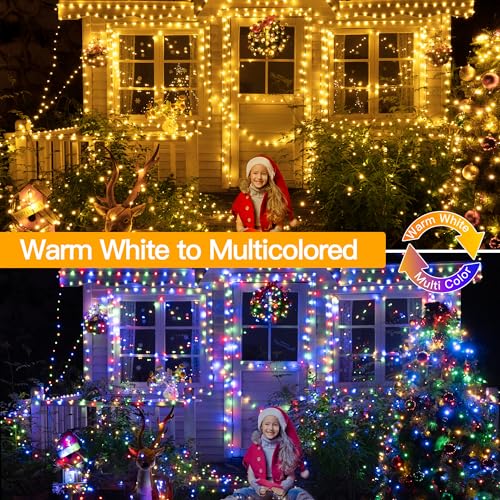 Image of Ollny Christmas Lights 262 FT 800 LED IP67 Waterproof, Color Changing Christmas Lights Outdoor with Remote, 11 Modes Dimmable Timer Warm White to Multicolored Changeable String Lights for House Decor