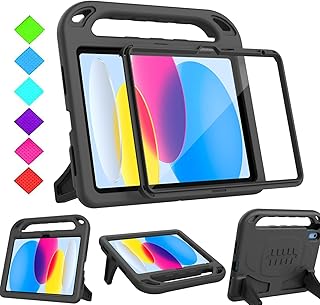 BMOUO Kids Case for iPad 10th Generation 10.9 inch 2022 - with Built-in Screen Protector, Shockproof Light Weight Covertible Handle Stand 10.9” 2022 iPad 10th Gen Case for Kids Toddlers Girls, Black