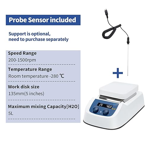 Miniatura 5 de ONiLAB Placa caliente magnética LED cuadrada de 5 pulgadas con agitador magnético con placa de laboratorio recubierta de cerámica, placa de