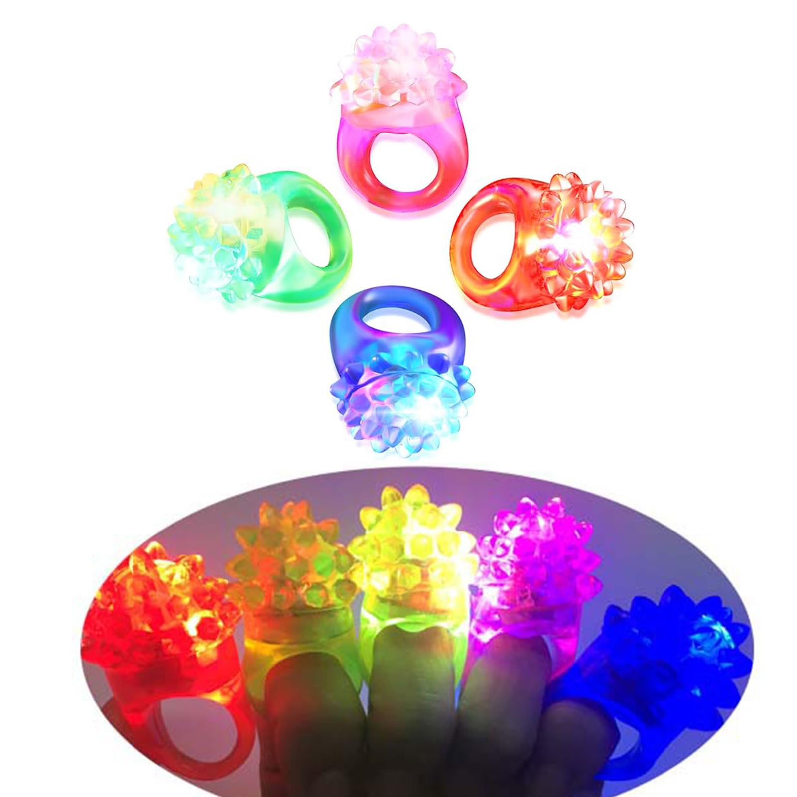 Fiesta Iluminar Anillos,Pulgar Linterna Juguete,4 Pcs Fiesta Iluminar Juguetes Anillo Iluminar,Anillos de Iluminación de Fiesta,Anillos de Fiesta Juguetes para El Dedo,Anillos Luminosos LED de Colores