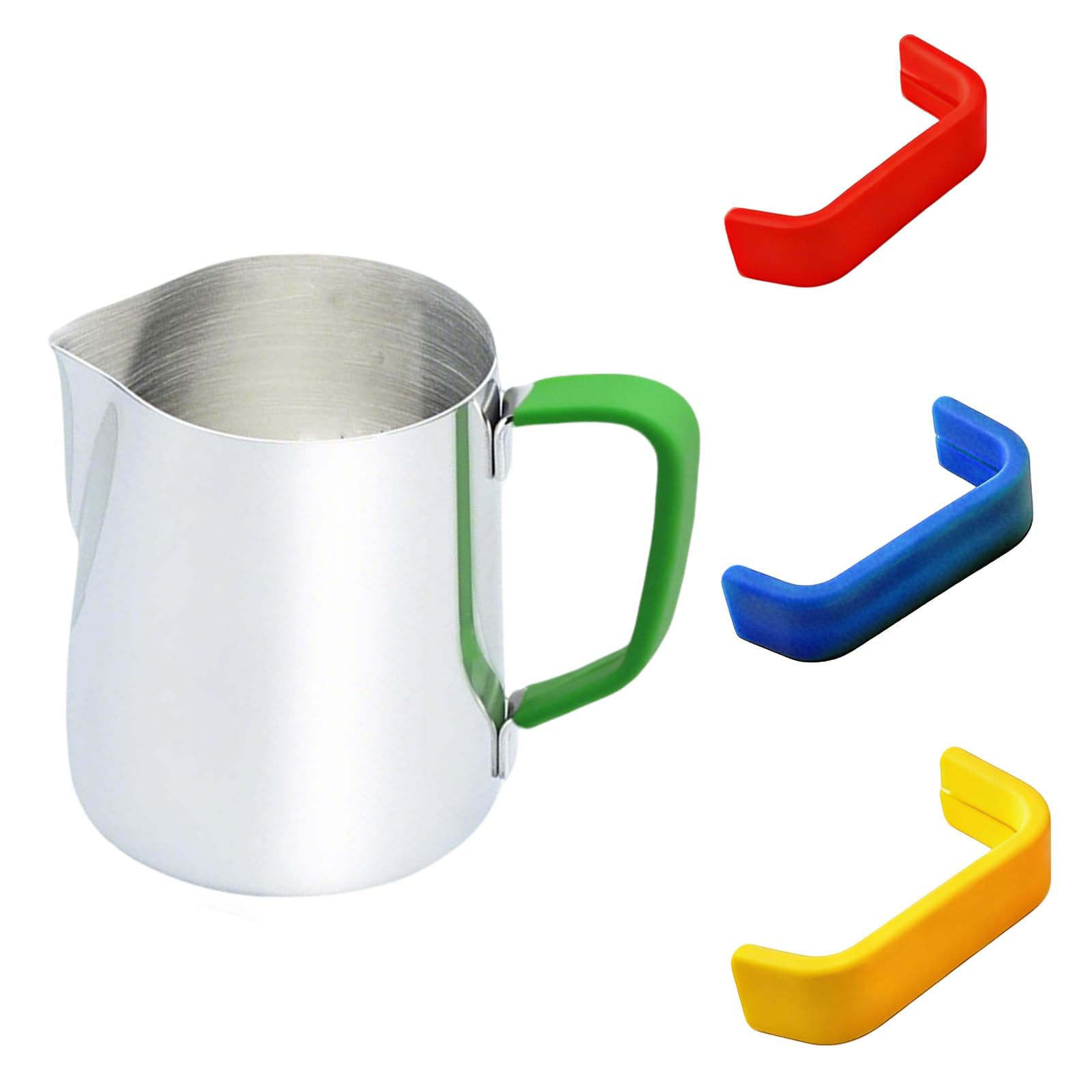 4 Pieces Multicoloured Silicone Sleeves for Milk Frothing Jugs, Heat Resistant Handle Covers for Barista Milk Jug Steaming Pitcher Set, Prevent Cross Contamination Between Different Milk Type