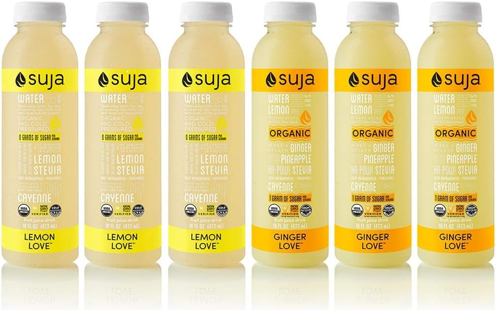 Suja Organic Cold-Pressed Juice, Lemon and Ginger Love Variety Pack, 16 Fl Oz (Pack of 6), Plant-Powered Vegetable and Fruit Juices, Vegan, Gluten-free, Non-GMO, Made in USA