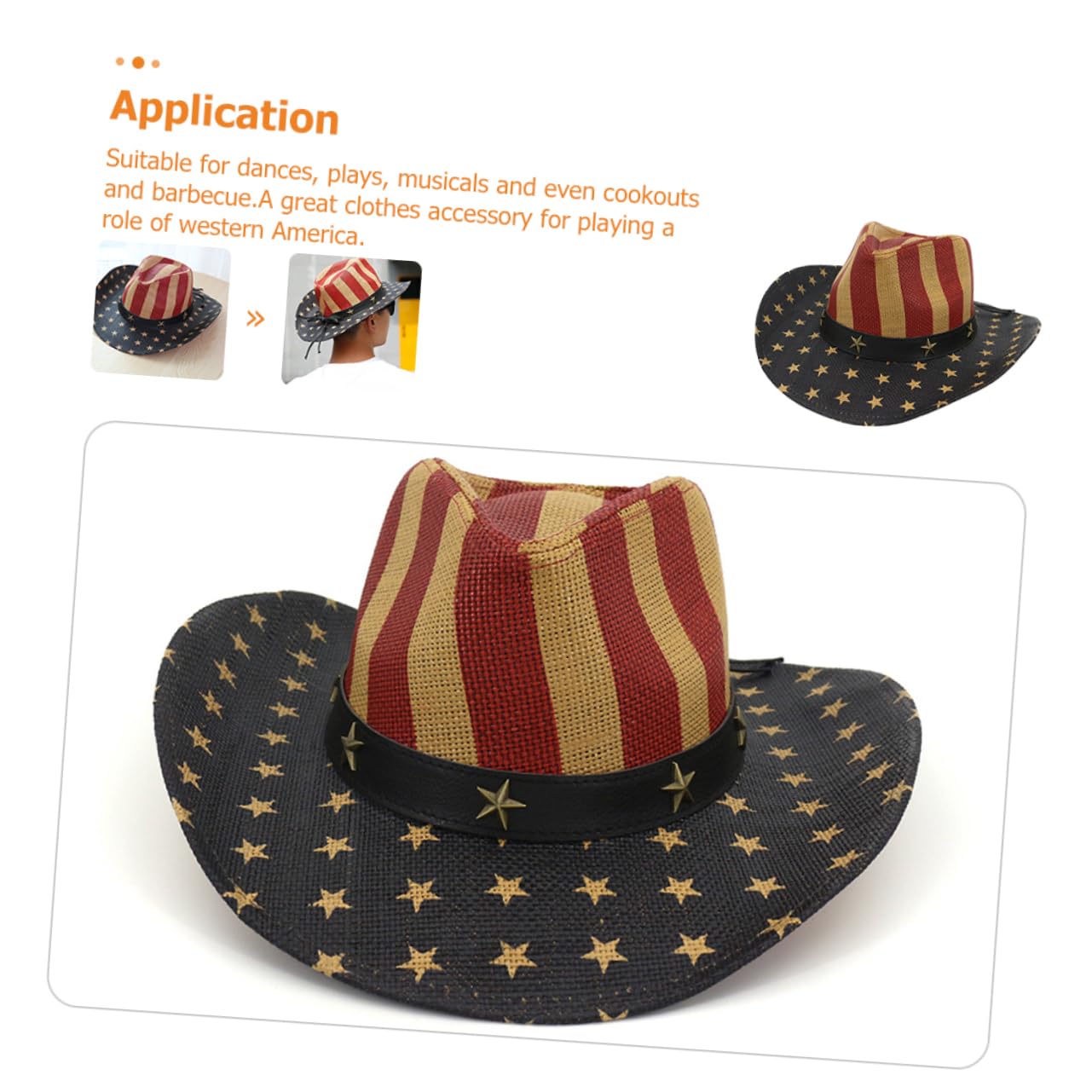 PRETYZOOM Classical Unisex Retro Straw Cowboy Hat American Flag Decor for Dance Stage Performers