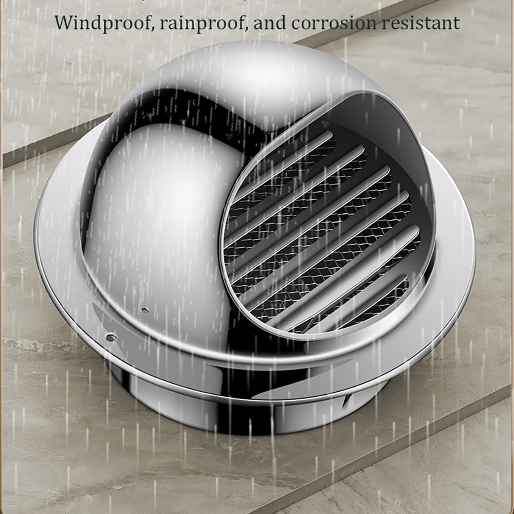 Tapa de ventilación para secadora, cubierta de ventilación de pared redonda con malla mosquitera, ventilación externa de acero inoxidable para conductos de escape, rejilla hemisférica, 110 mm
