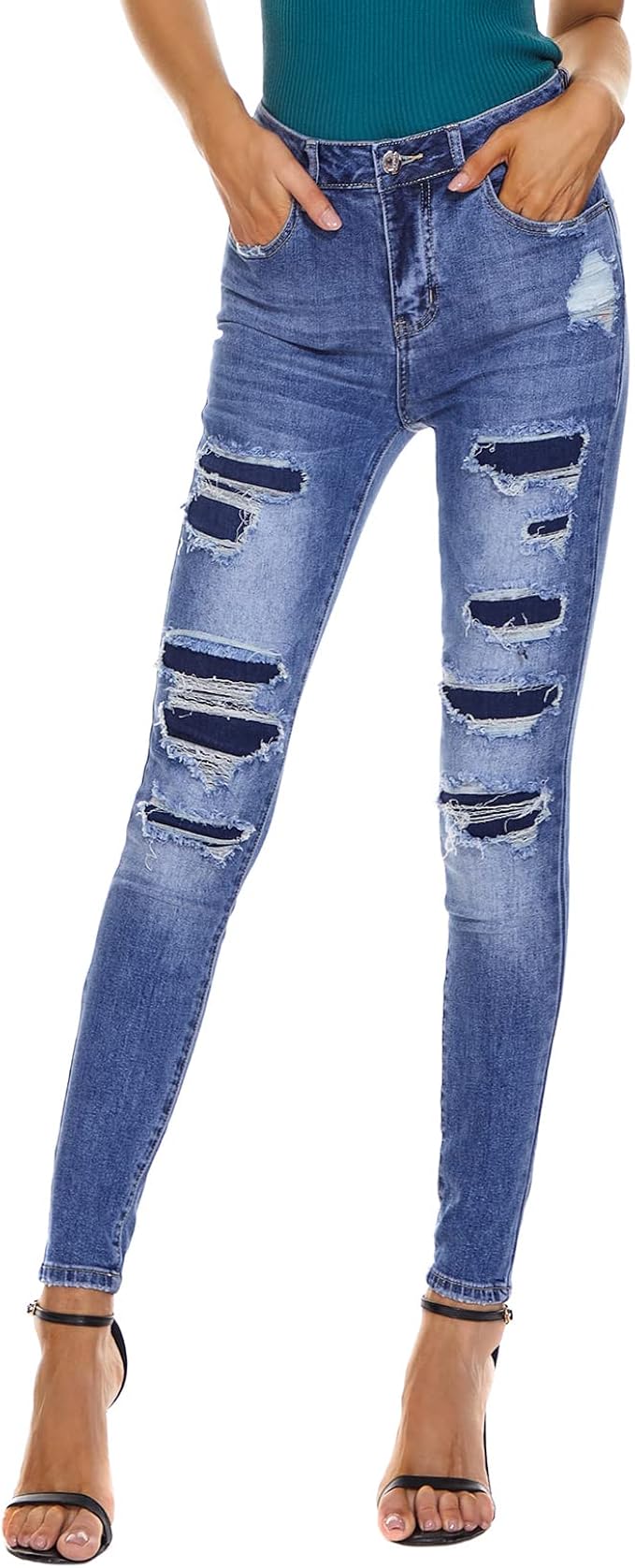 VIPONES Jeans for Women High Waisted Skinny Stretch Soft Slim Fit Distressed Comfy Denim Pants